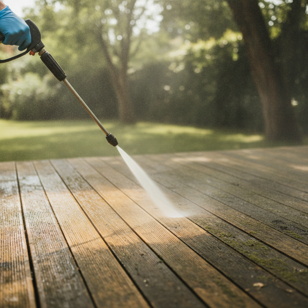 Deck Pressure Washing no peoples faces just hand