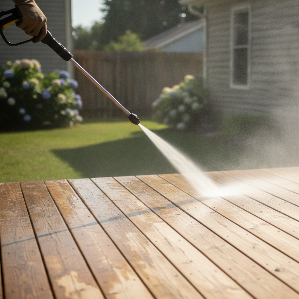 Deck Pressure Washing no peoples faces just hand