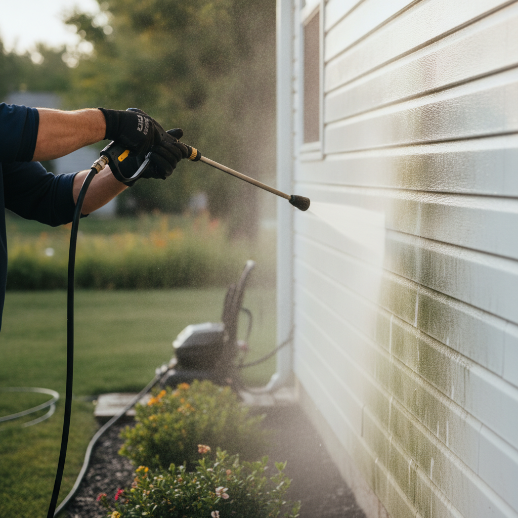 House  Pressure Washing no peoples faces just hand