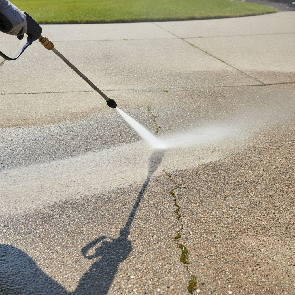 Concrete Pressure Washing no peoples faces just hand