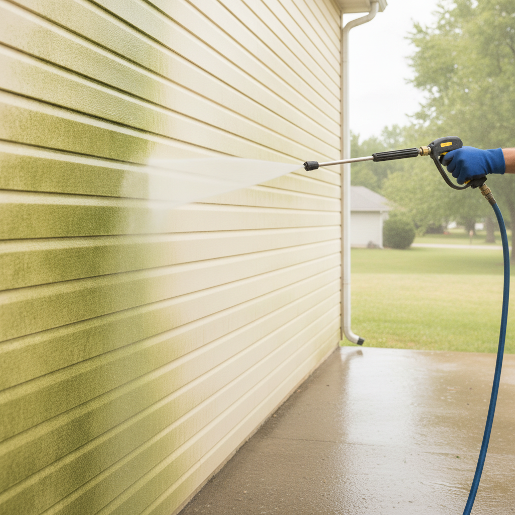 House  Pressure Washing no peoples faces just hand
