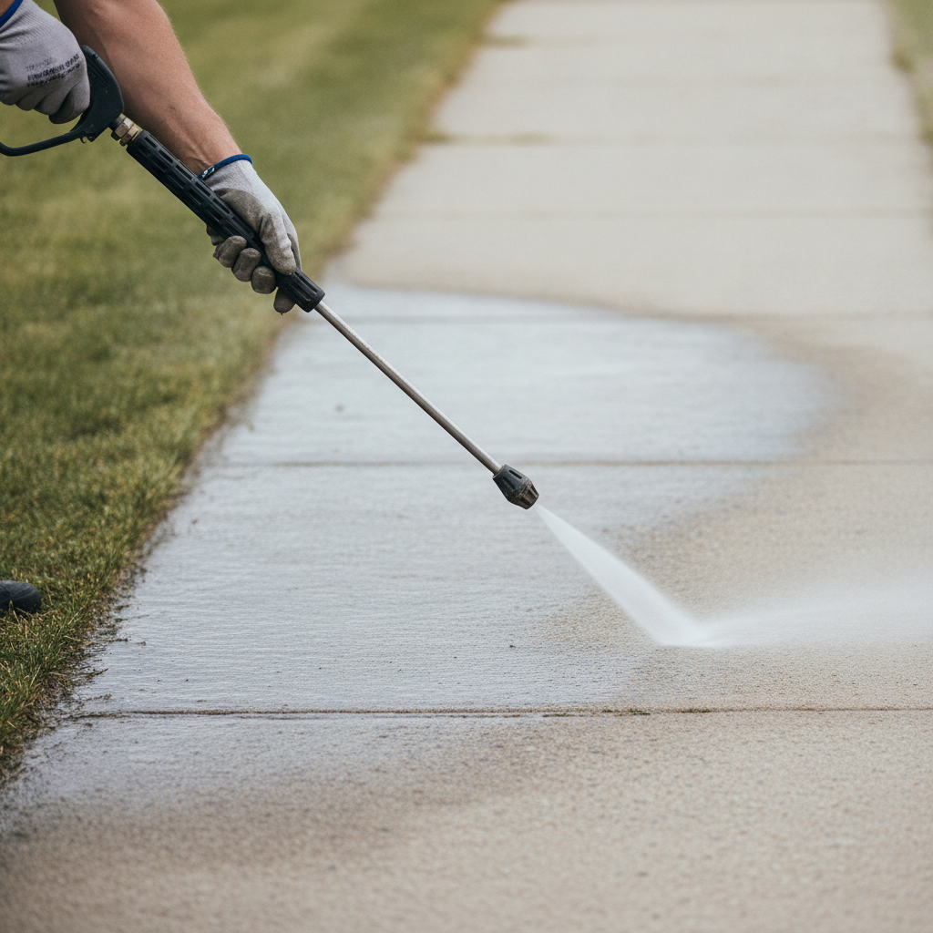 Sidewalk Pressure Washing no peoples faces just hand