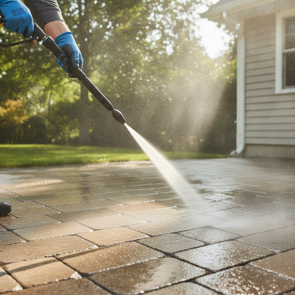 Patio Pressure Washing no peoples faces just hand