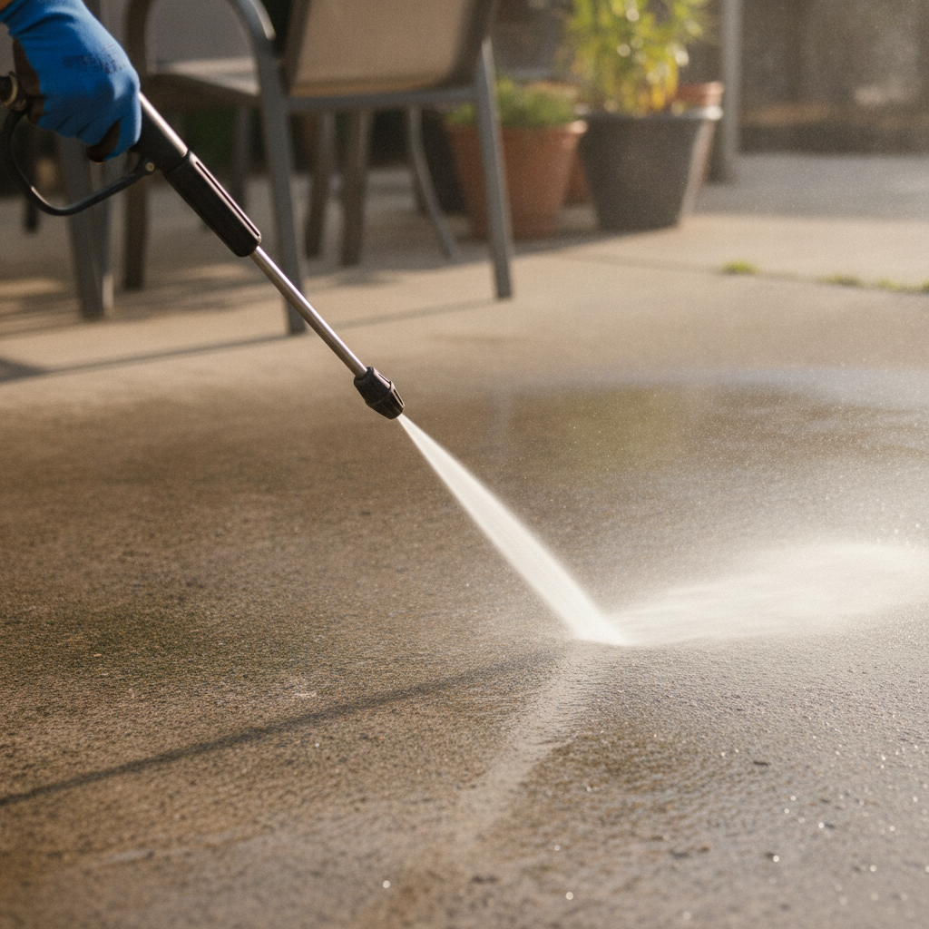 Patio Pressure Washing no peoples faces just hand