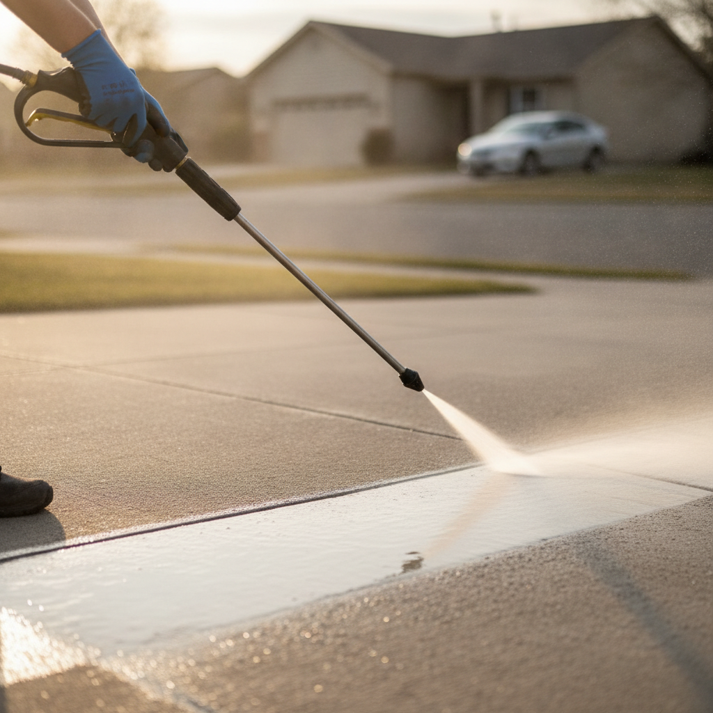 Driveway Pressure Washing no peoples faces just hand