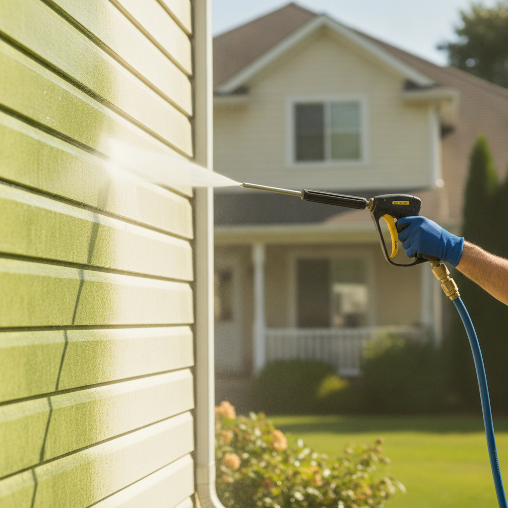 House  Pressure Washing no peoples faces just hand