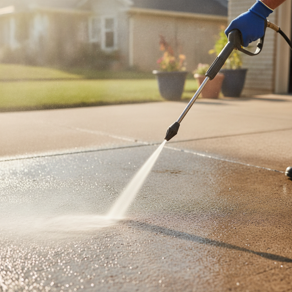Concrete Pressure Washing no peoples faces just hand